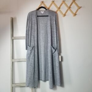 NWT LULAROE WOMEN'S GRAY WITH WHITE LONG CARDIGAN SIZE LARGE